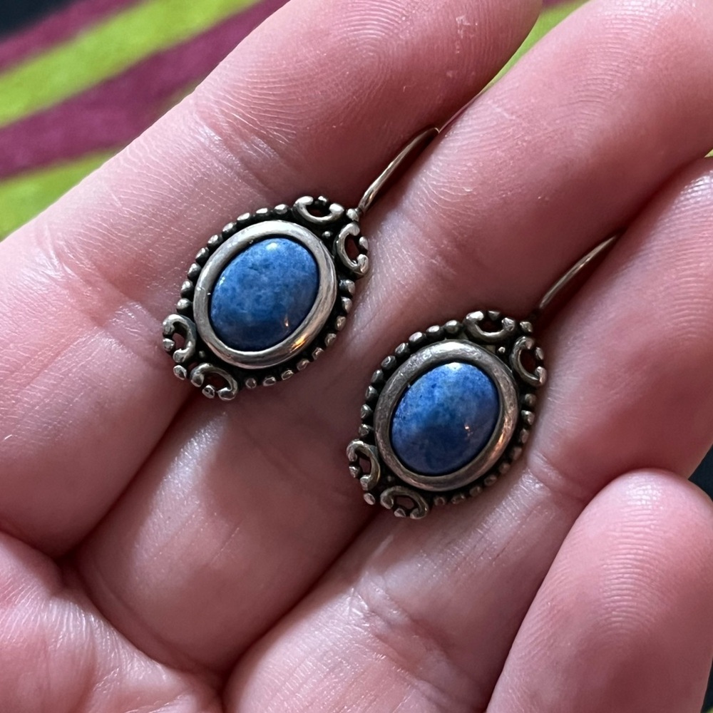 Vintage Southwestern Denim Sodalite Sterling Silver 925 Pierced Earrings